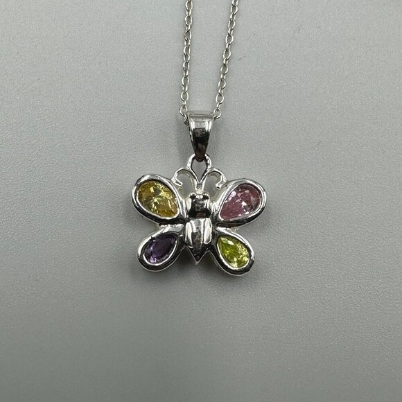3 for $30 Sterling Silver Butterfly Necklace Pastel Crystal Pendant - Picture 3 of 12
